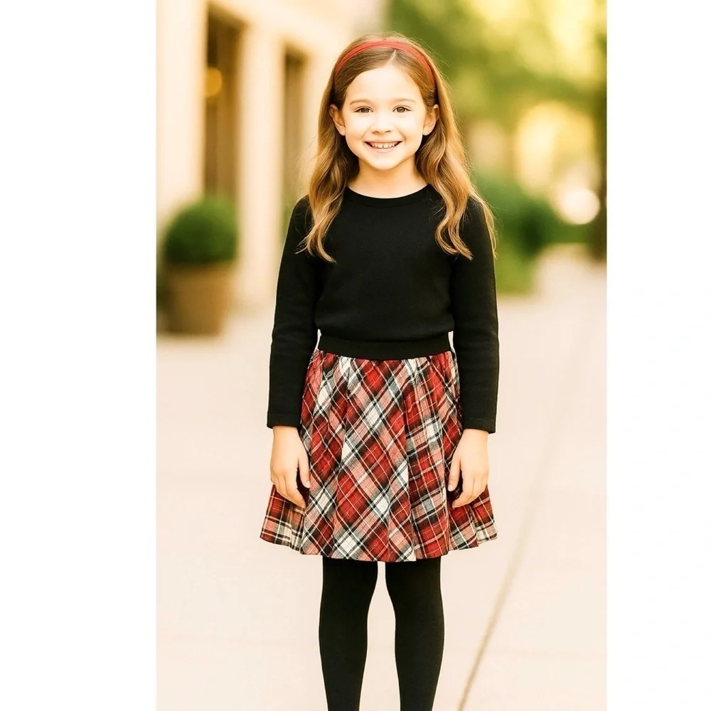 GAP Red and Black Plaid Pleated Skirt